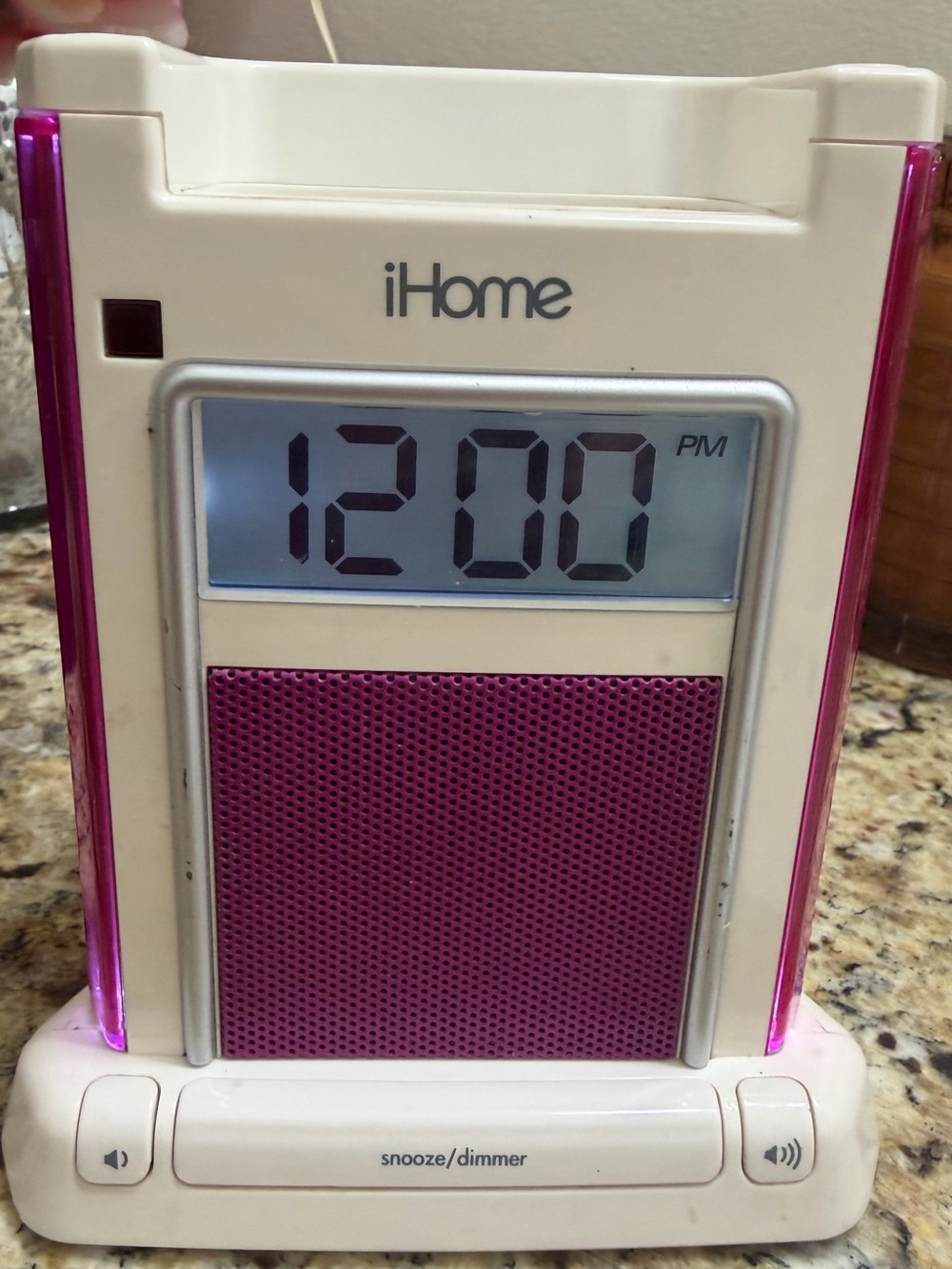 iHome White and Pink Digital Alarm Clock Speaker